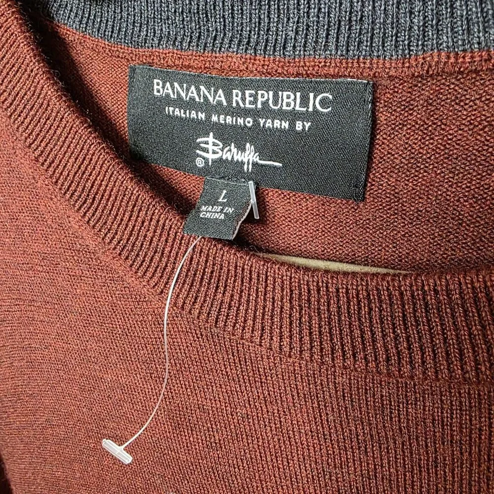 Banana Republic Sweater Size Large Merino Wool Crew Neck Heather Burgundy